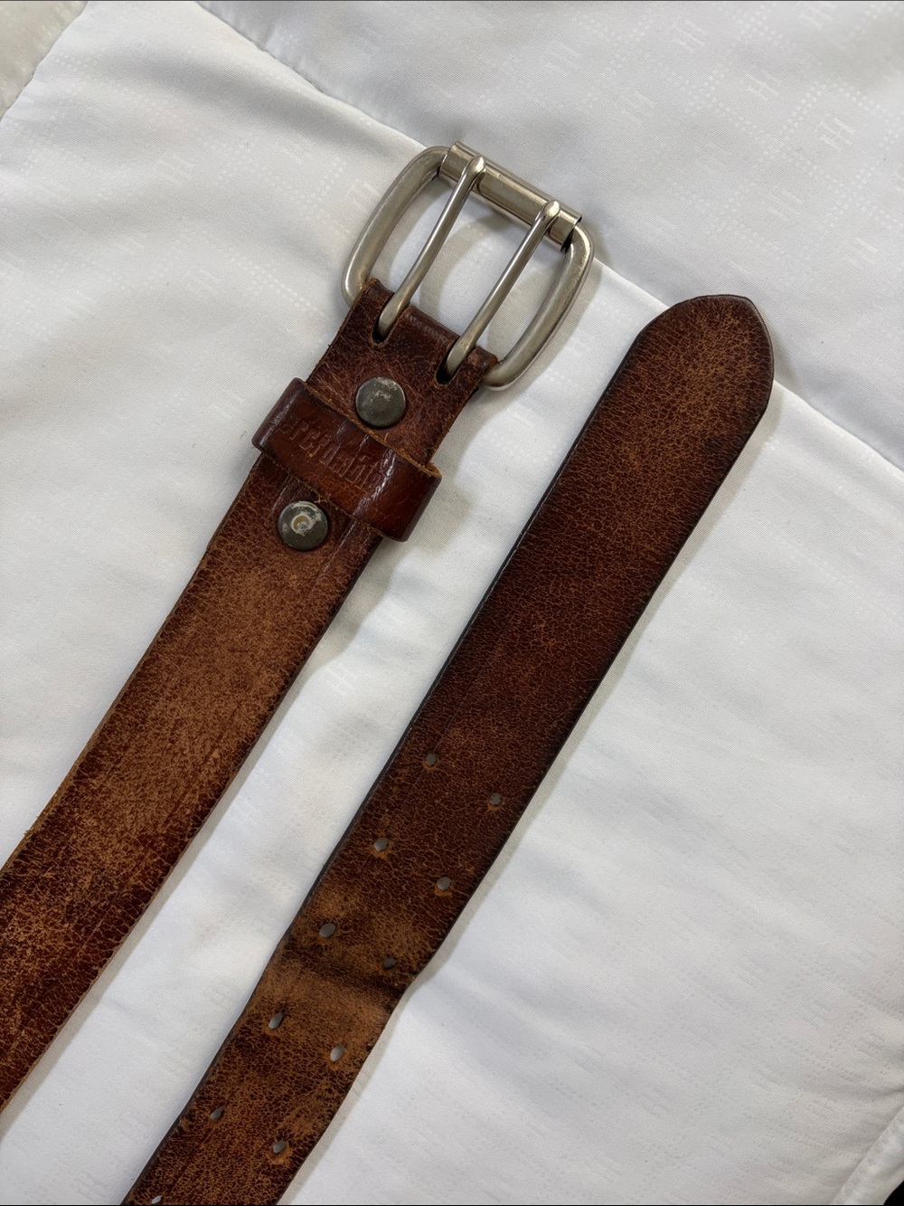 Abercrombie & Fitch Distressed Brown Leather Belt with Silver Buckle